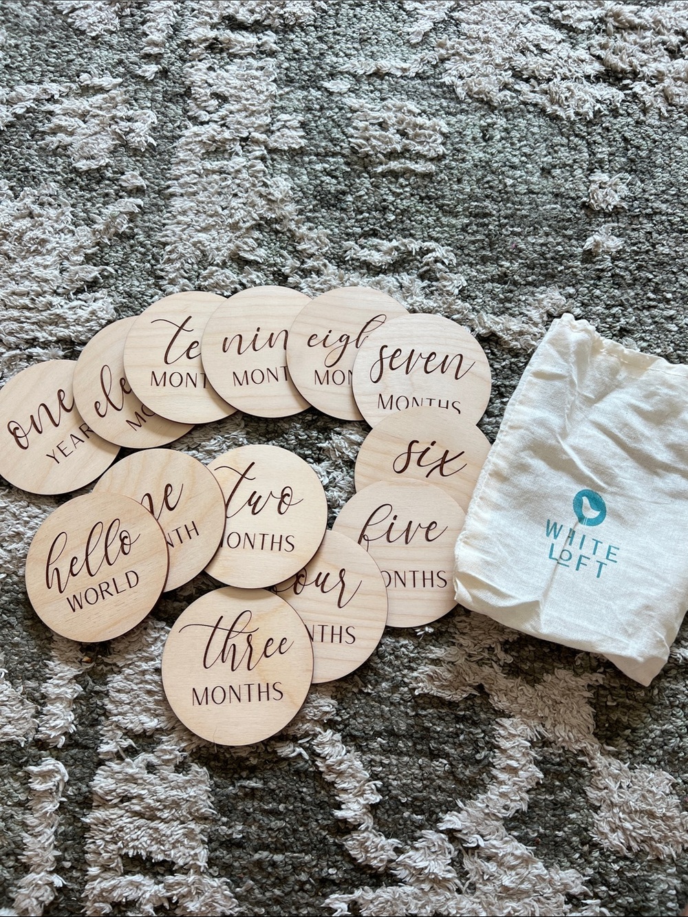 Wooden Baby Milestone Discs - Natural Beige